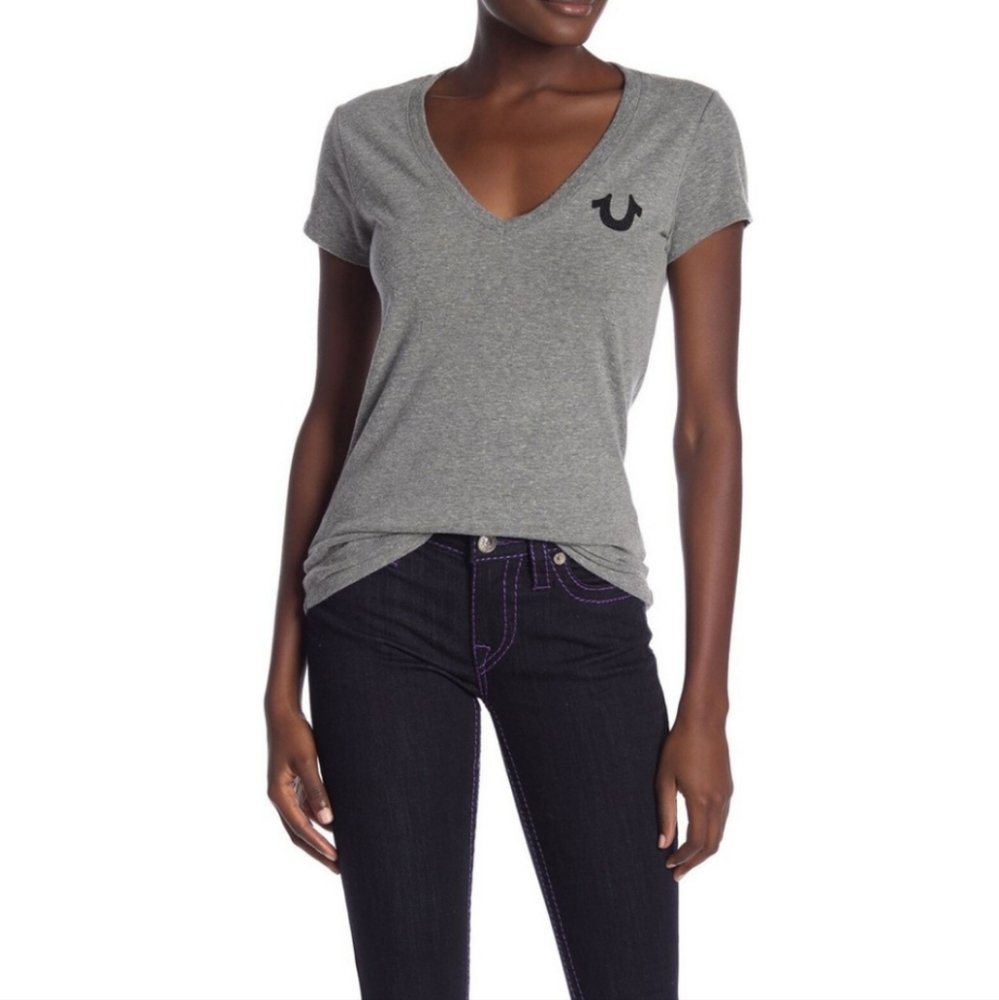 NWT True ReligionBuddha Foil Back Print Crew Neck T-Shirt - Heather Grey Size S